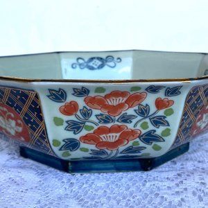 Antique Imari Arita Hexagon Bowl - Red, Blue & Gold Accents, Gold Trim